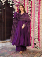 Royal Purple Chanderi Anarkali Suit with Foil Print Dupatta - BONYHUBSALWAR KAMEEZ