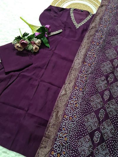Royal Purple Chanderi Anarkali Suit with Foil Print Dupatta - BONYHUBSALWAR KAMEEZ