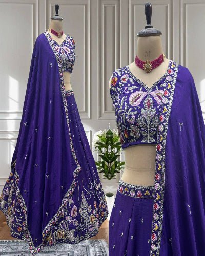 Royal Purple Chinon Embroidered Lehenga Choli Set - BONYHUBSALWAR KAMEEZ