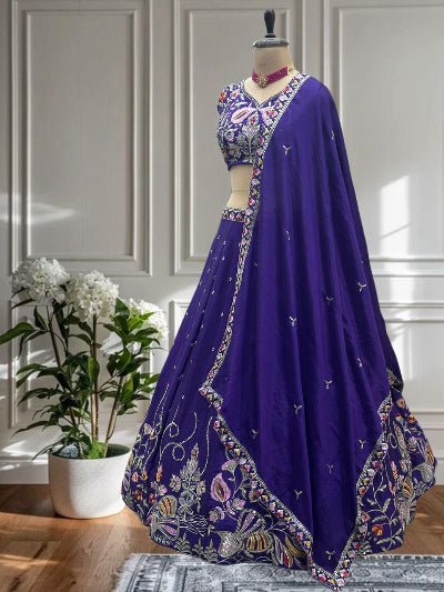 Royal Purple Chinon Embroidered Lehenga Choli Set - BONYHUBSALWAR KAMEEZ
