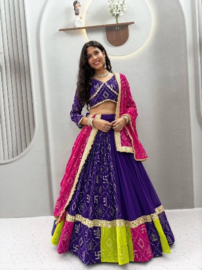Royal Purple Embroidered Navratri Lehenga Choli Set for Women | Asian Ethnic Wear UK - BONYHUBSALWAR KAMEEZ