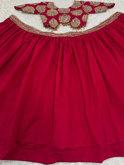 Ruby Red Roman Silk Sequins &amp; Dori Lehenga Choli Set - BONYHUBSALWAR KAMEEZ