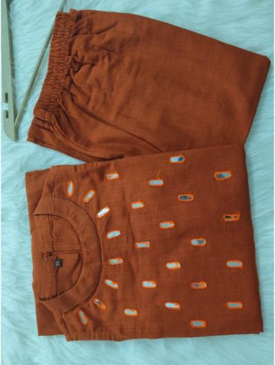Rust Embroidered Co - ord Set with Kurta Pant (Set of 2) - BONYHUBSALWAR KAMEEZ