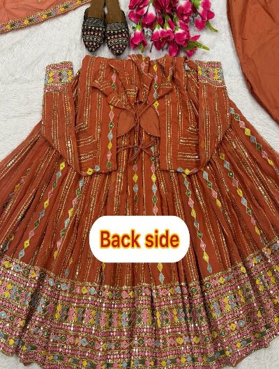 Rust Orange Embroidery Work Ethnic Anarkali Suit For Women - BONYHUBSALWAR KAMEEZ