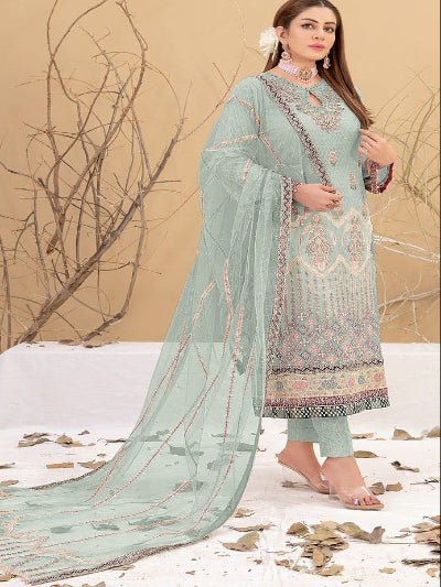 Sage Green Embroidery Ethnic Straight Suit UK Next Day - BONYHUBSALWAR KAMEEZ