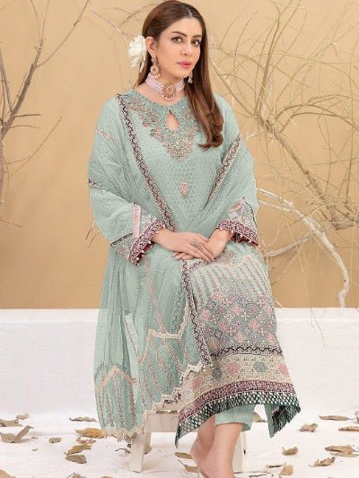 Sage Green Embroidery Ethnic Straight Suit UK Next Day - BONYHUBSALWAR KAMEEZ
