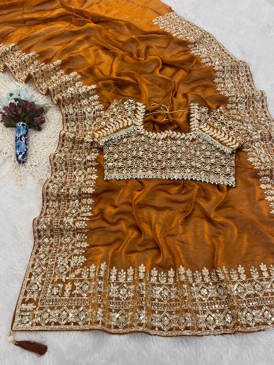 Satin Embroidered Ready to Wear Saree Stitched Blouse for Women |Asian Ethnic Wear UK - BONYHUBSAREE