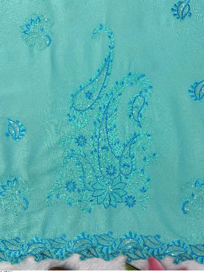Sea Blue Embroidered Rayon Suit with Blue Shaded Dupatta for Women - BONYHUBSALWAR KAMEEZ