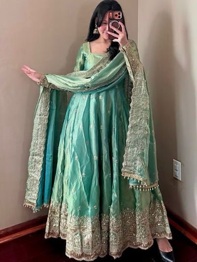 Sea Green Designer Fendy Silk Embroidery Anarkali Suit - BONYHUBSALWAR KAMEEZ