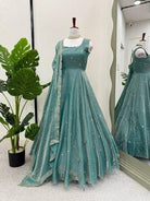 Sea Green Silk Blend Ethnic Anarkali Suit Set UK Next Day - BONYHUBSALWAR KAMEEZ