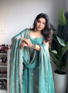 Sea Green Silk Blend Ethnic Anarkali Suit Set UK Next Day - BONYHUBSALWAR KAMEEZ