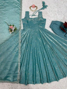 Sea Green Silk Blend Ethnic Anarkali Suit Set UK Next Day - BONYHUBSALWAR KAMEEZ