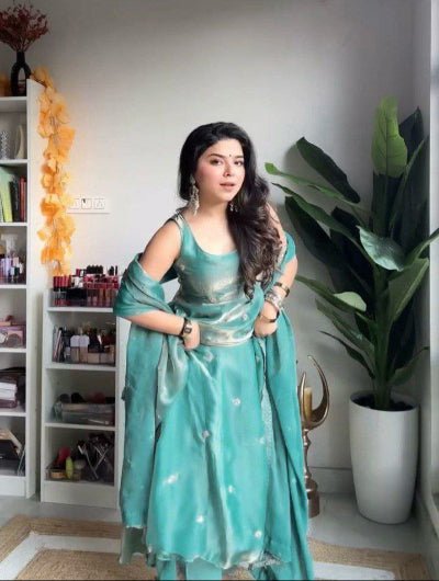 Sea Green Silk Blend Ethnic Anarkali Suit Set UK Next Day - BONYHUBSALWAR KAMEEZ