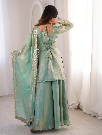 Seagreen Embroidered Sharara Suit UK | Women&