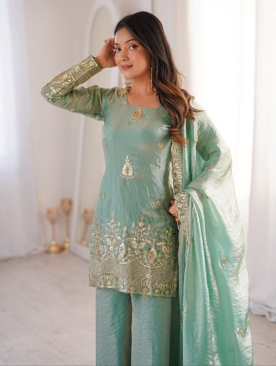 Seagreen Embroidered Sharara Suit UK | Women&