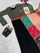 Shimmer Black 10 Second Multicolor Readymade Sari Gown - BONYHUBSAREE