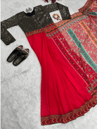 Shimmer Red 10 Second Multicolor Readymade Sari Gown - BONYHUBSAREE