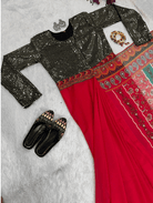 Shimmer Red 10 Second Multicolor Readymade Sari Gown - BONYHUBSAREE