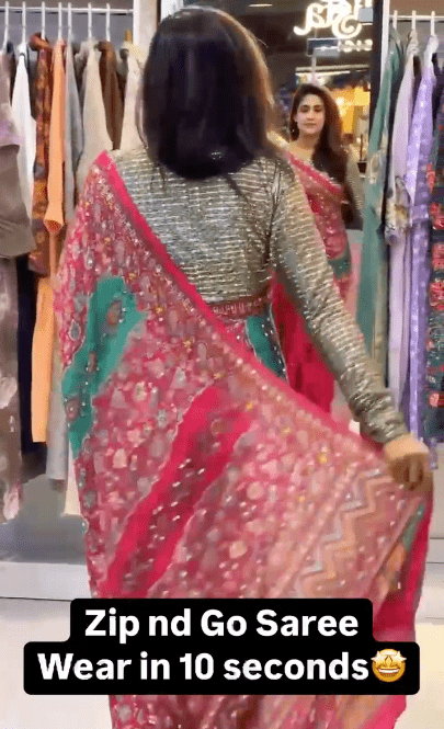 Shimmer Red 10 Second Multicolor Readymade Sari Gown - BONYHUBSAREE