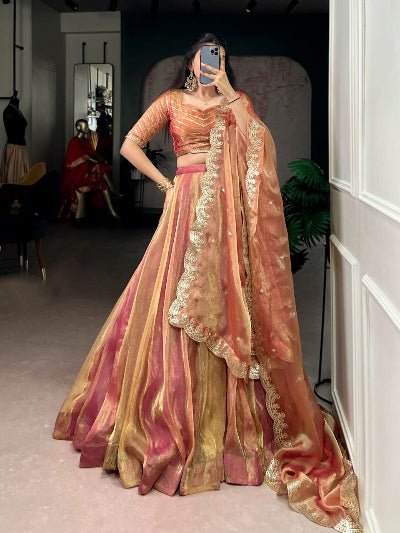 Shiny Gold Zari Shimmer Sequin Embroidered Lehenga Choli Set