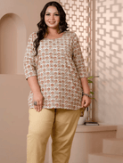 Short Plus Size Kurti Tunic Beige Cotton UK Next Day - BONYHUBSALWAR KAMEEZ