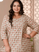 Short Plus Size Kurti Tunic Beige Cotton UK Next Day - BONYHUBSALWAR KAMEEZ
