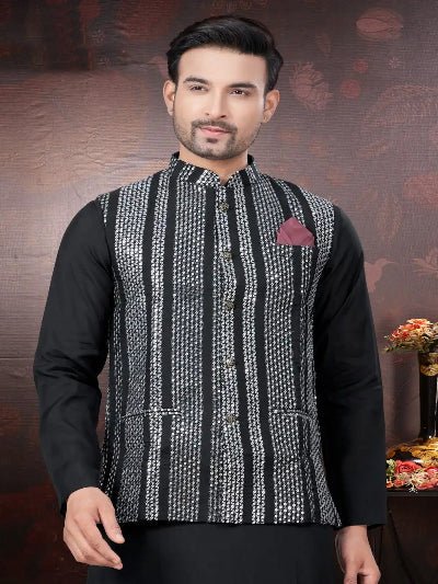 Silk Wedding Designer Men Kurta Koti With Pyjama - BONYHUBMEN KURTA