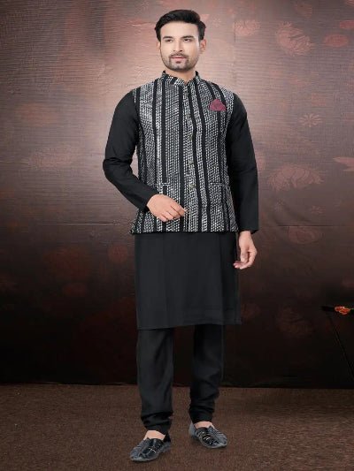 Silk Wedding Designer Men Kurta Koti With Pyjama - BONYHUBMEN KURTA