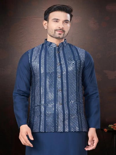 Silk Wedding Designer Men Kurta Koti With Pyjama - BONYHUBMEN KURTA