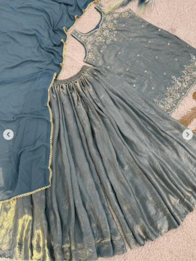 Silver Tissue Silk Embroidery Sharara Suit - BONYHUBSALWAR KAMEEZ