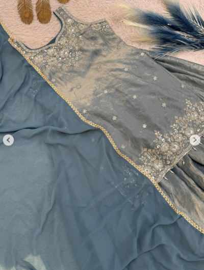 Silver Tissue Silk Embroidery Sharara Suit - BONYHUBSALWAR KAMEEZ