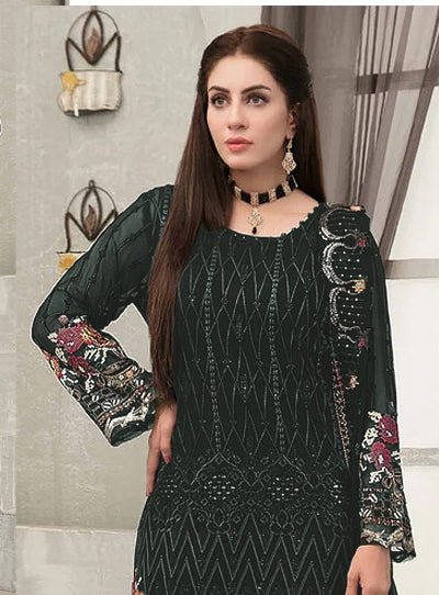 Sitara Bottle Green Georgette Embroidery Sequins Straight Suit Set - BONYHUBSALWAR KAMEEZ