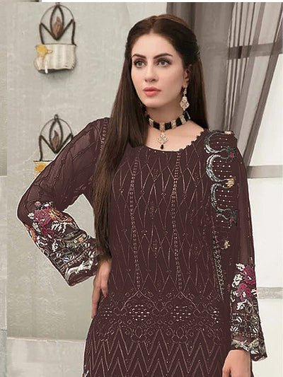 Sitara Brown Georgette Embroidery Sequins Straight Suit Set - BONYHUBSALWAR KAMEEZ