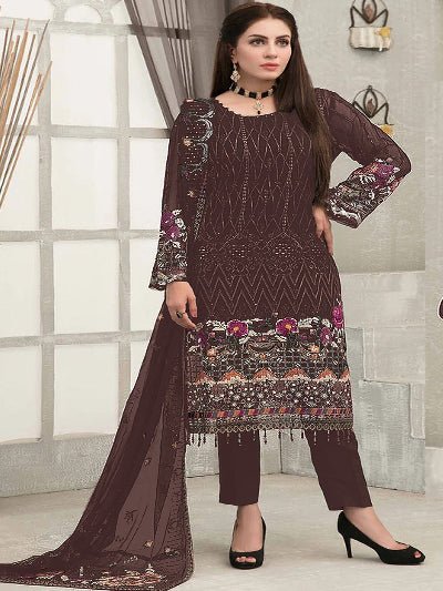 Sitara Brown Georgette Embroidery Sequins Straight Suit Set - BONYHUBSALWAR KAMEEZ
