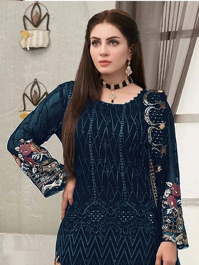 Sitara Peacock Blue Georgette Embroidery Sequins Straight Suit Set - BONYHUBSALWAR KAMEEZ
