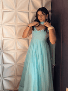 Sky Blue Plain Flair Georgette Anarkali Suit Set - BONYHUBSALWAR KAMEEZ