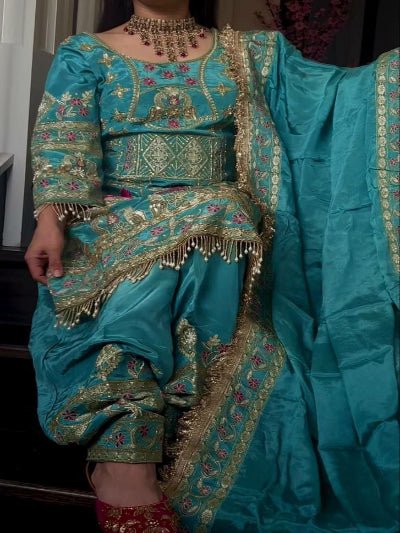 Sky Blue Sequins Embroidered Work Punjabi Suit Set - BONYHUBSALWAR KAMEEZ