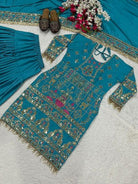 Sky Blue Sequins Embroidered Work Punjabi Suit Set - BONYHUBSALWAR KAMEEZ