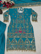 Sky Blue Sequins Embroidered Work Punjabi Suit Set - BONYHUBSALWAR KAMEEZ