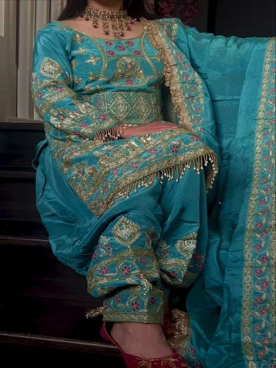 Sky Blue Sequins Embroidered Work Punjabi Suit Set - BONYHUBSALWAR KAMEEZ