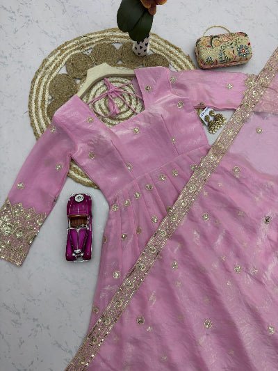 Soft Baby Pink Gold Embroidered Women&