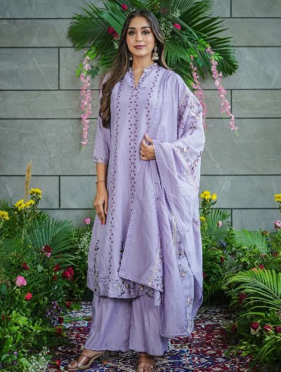 Soft Lilac Muslin Cotton Anarkali Suit - BONYHUBSALWAR KAMEEZ