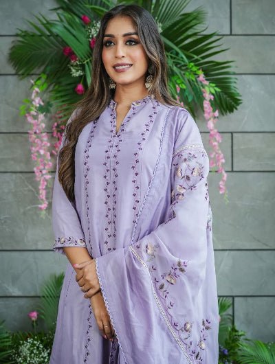 Soft Lilac Muslin Cotton Anarkali Suit - BONYHUBSALWAR KAMEEZ