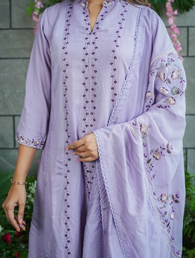Soft Lilac Muslin Cotton Anarkali Suit - BONYHUBSALWAR KAMEEZ