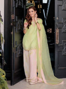 Soft Pastel Green Farshi Suit Set with Mirror & Moti Detailing - BONYHUBSALWAR KAMEEZ