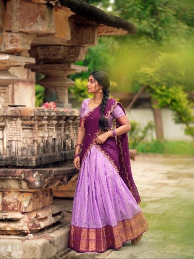 South Indian Half Saree | Yellow Silk Blouse Yellow Lehenga Gold Brocade (Copy) - BONYHUBSALWAR KAMEEZ