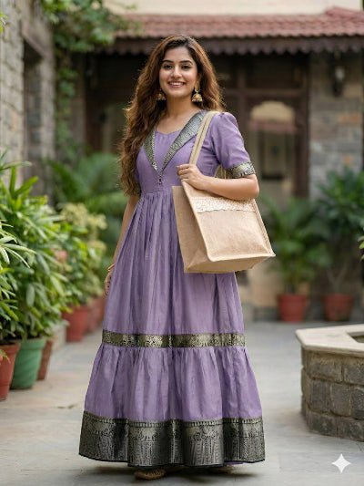 South Traditional Vichitra Silk Jacquard Gown 1 qty - BONYHUBSALWAR KAMEEZ