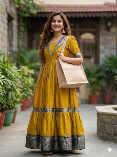 South Traditional Vichitra Silk Jacquard Gown 1 qty - BONYHUBSALWAR KAMEEZ