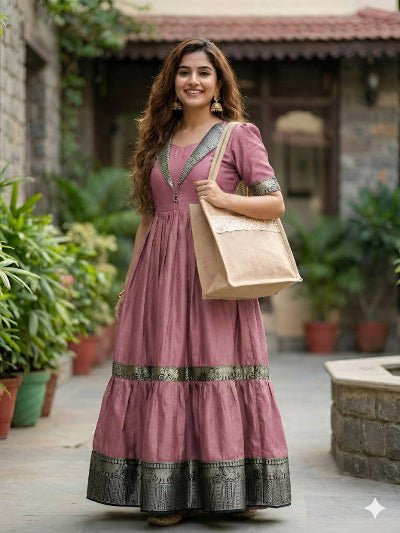 South Traditional Vichitra Silk Jacquard Gown 1 qty - BONYHUBSALWAR KAMEEZ