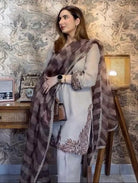 Stone Grey Georgette Embroidered Farshi Suit Set - BONYHUBSALWAR KAMEEZ
